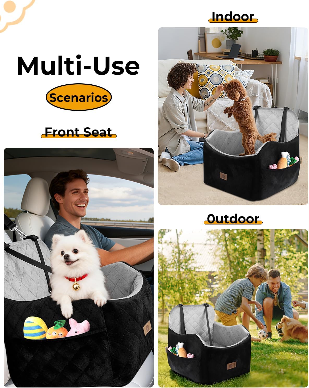 Dog Car Seat for Small/Medium Dogs, Detachable Washable Dog Booster Seat Under 35lbs, High-Support Memory Foam,Travel Bed with Storage Pockets