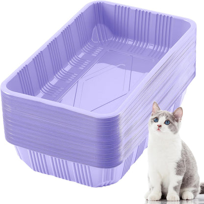 Tessco for you 60 Pack Cat Disposable Litter Boxes Plastic Kitty Litter Trays Recyclable Pans for Pet Travel, 16.7 x 10.5 x 3.4 Inch (Light Purple)