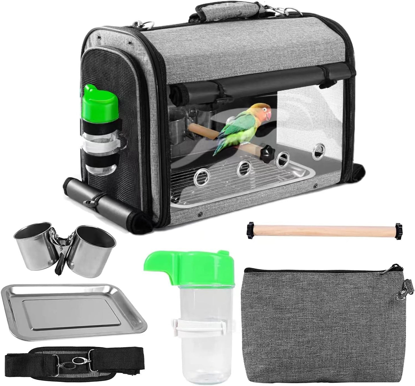 SUERTREE Bird Carrier Bag With Stand, Lightweight Backpack for Parrot, Portable Travel Cage, Pet Transparent Breathable Carrier