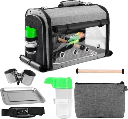 SUERTREE Bird Carrier Bag With Stand, Lightweight Backpack for Parrot, Portable Travel Cage, Pet Transparent Breathable Carrier