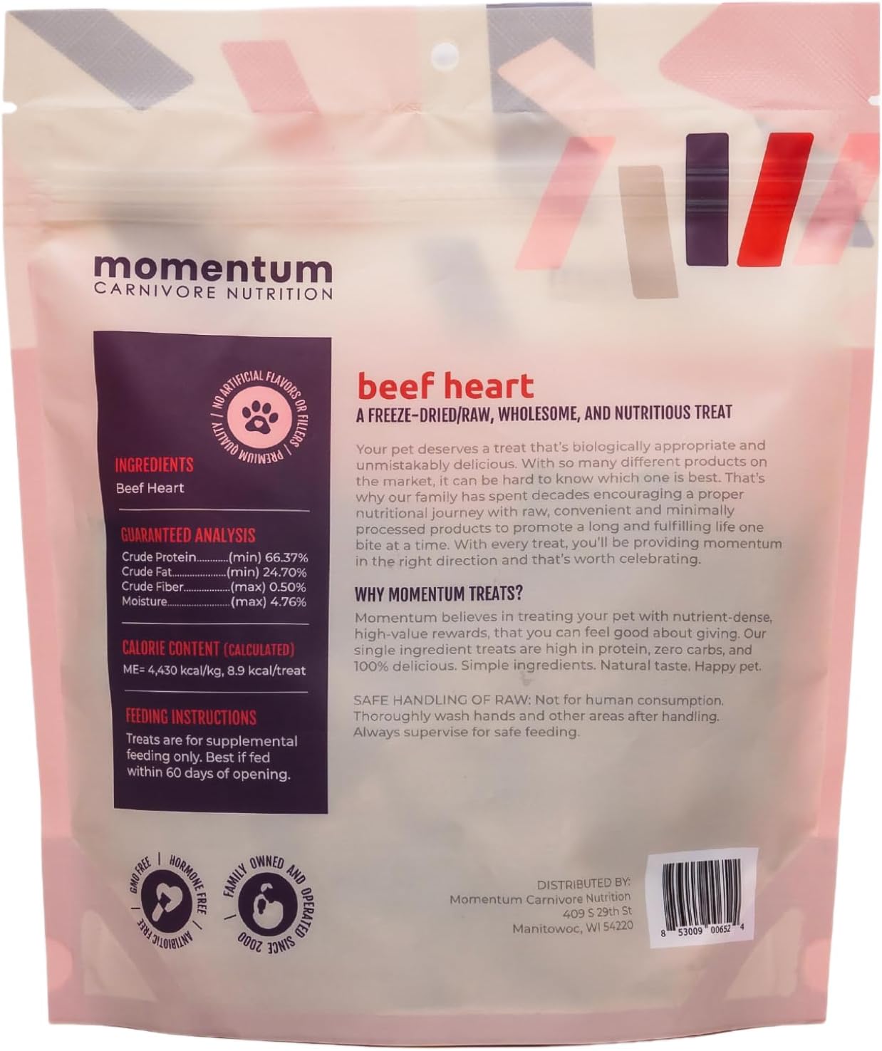 Momentum Carnivore Nutrition Freeze-Dried Beef Heart Dog Treats & Cat Treats – Single-Ingredient, High-Protein, Grain-Free – Made in USA – 3 oz Bag