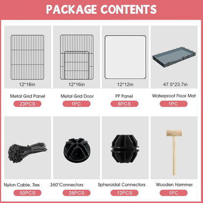 32 Panels Small Animal Playpen,47.5" x 23.7" x 31.5" Pet Playpen with Upgrade Waterproof Mat,C&C Cage for Guinea Pigs, Rabbit/Bunny Cage, Bunny/Puppy Play Pen, Indoor Outdoor Portable Metal Fence