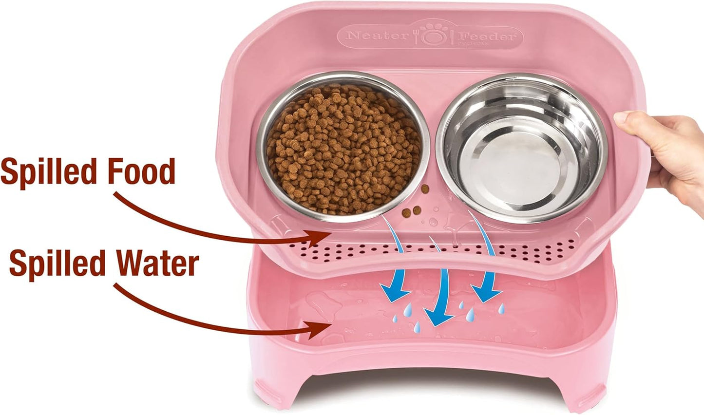 Neater Feeder Express Mess Proof Dog Bowls Elevated for Medium and Large Breed – Made in USA – No Spill Raised Slow Feeder Elevated Dog Bowl Stand, Slow Feed Food and Water Bowl Set, Pink