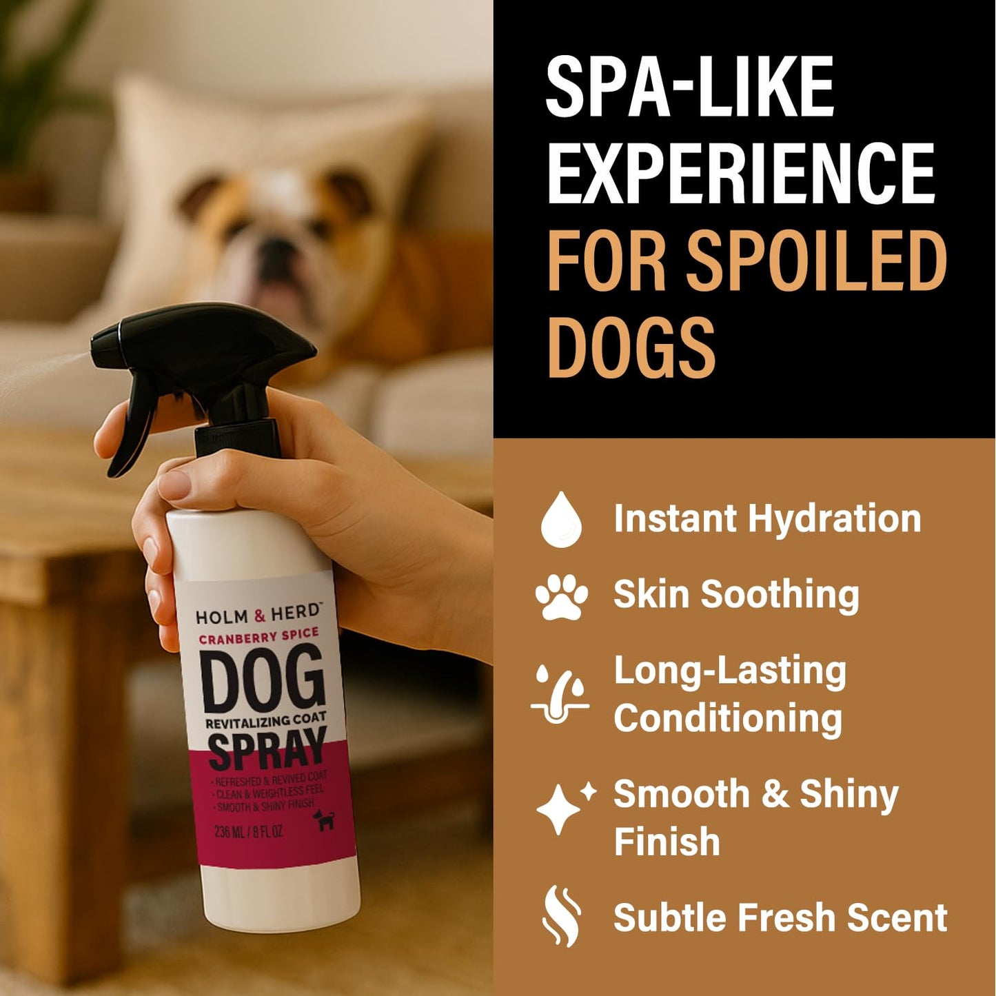 Holm & Herd Dog Perfume Spray – Deodorizing Coat Spray for Dogs that Hydrates & Enhances Shine – Dog Cologne & Leave-in Conditioner – Cranberry Spice 8oz