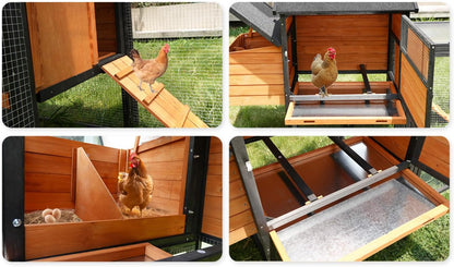 113" Brown+Black Wooden Chicken Coop Wood Brown+Black Fade-Resistant Roof for Backyard Durable Outdoor Poultry Cage