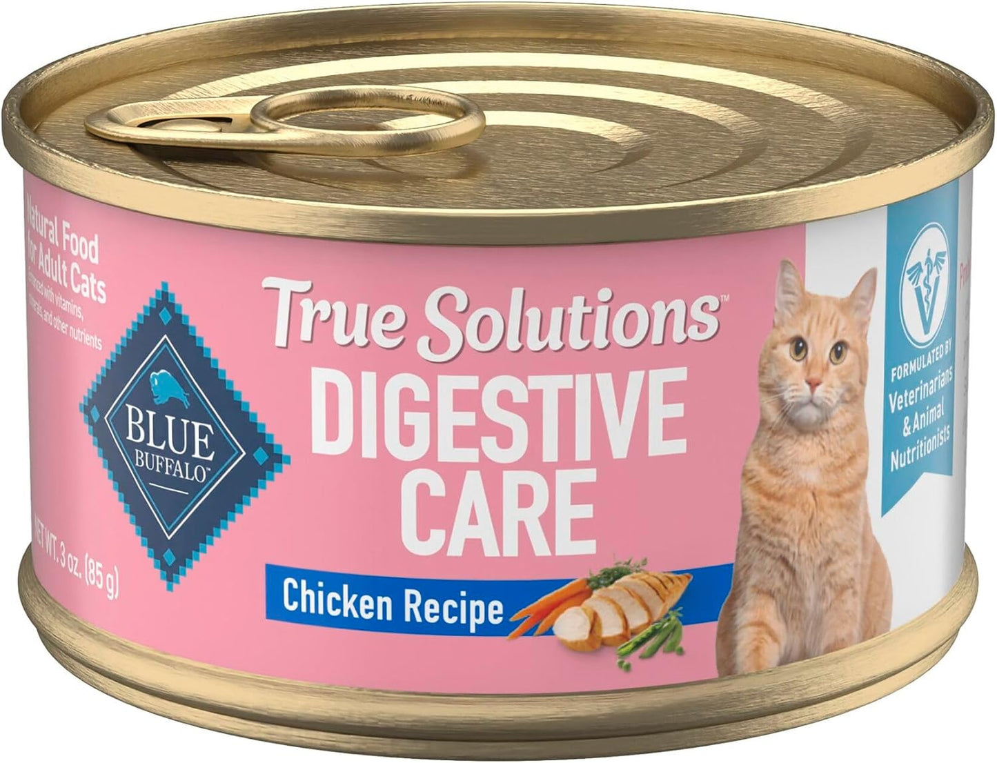 Blue Buffalo True Solutions Digestive Care Wet Cat Food for Adult Cats, Made with Natural Ingredients, Chicken, 3-oz. Cans (24 Count)
