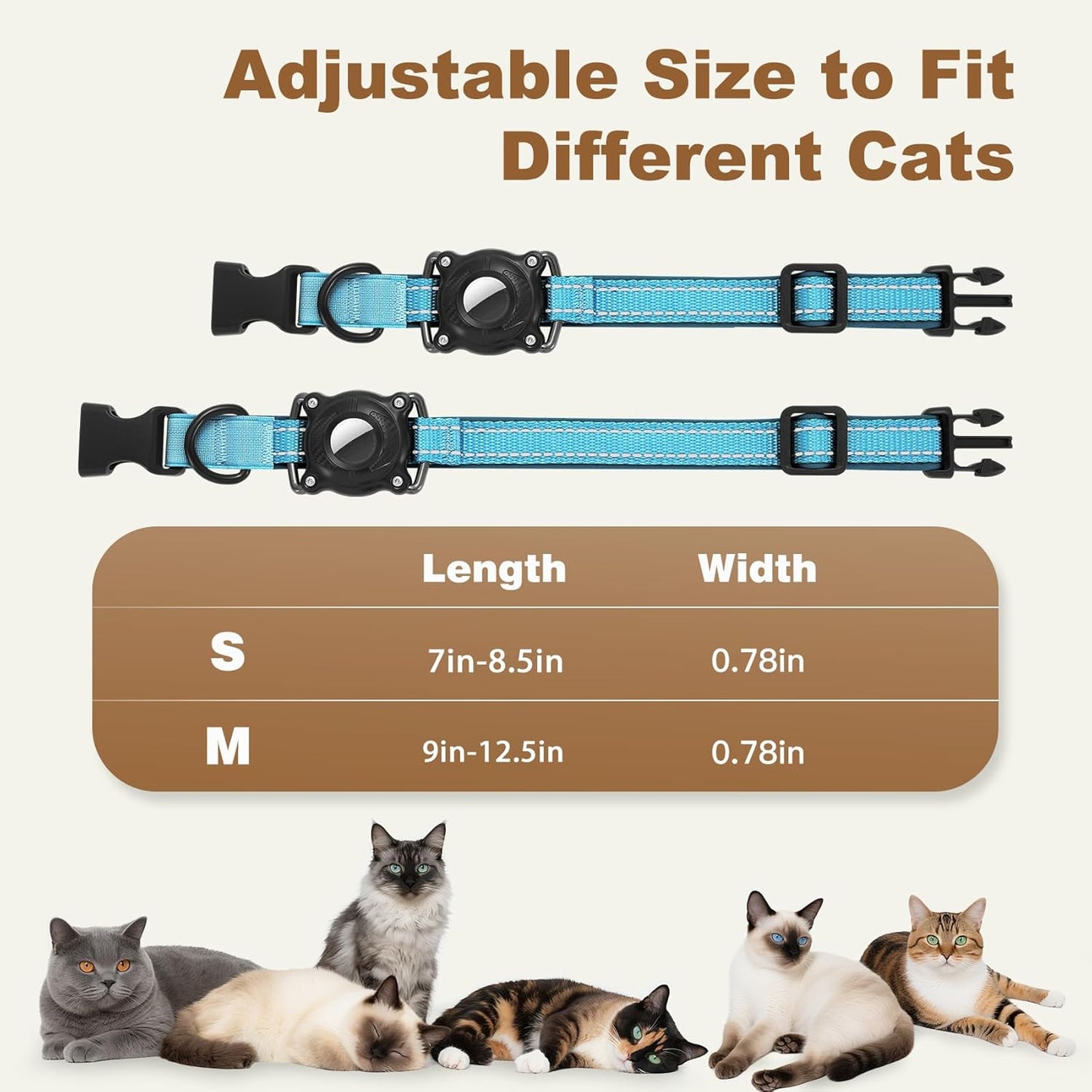 Reflective AirTag Cat Collar, IP68 Waterproof Airtag Holder, Safety Elastic Band Cat Collars for Kittens and Puppies (Blue, S)