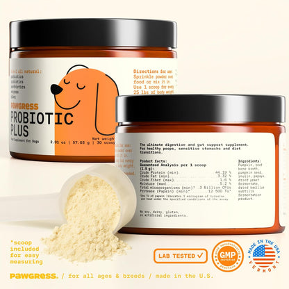 5-in-1 Dog Probiotic Powder – 100% Natural Gut Health Support with Prebiotics, Postbiotics & Enzymes – Crafted by Dog Nutritionist Kayla Kowalski, Made in USA – 30 Scoops