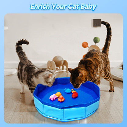 Eelexa Portable Cat Pool Toy with 6 Fish-Shaped Water Toys, Interactive Splash-Proof Indoor Cat Toys for Boredom Relief, Self-Play Cat Pool for Bored Cats, Easy Fill & Drain Design