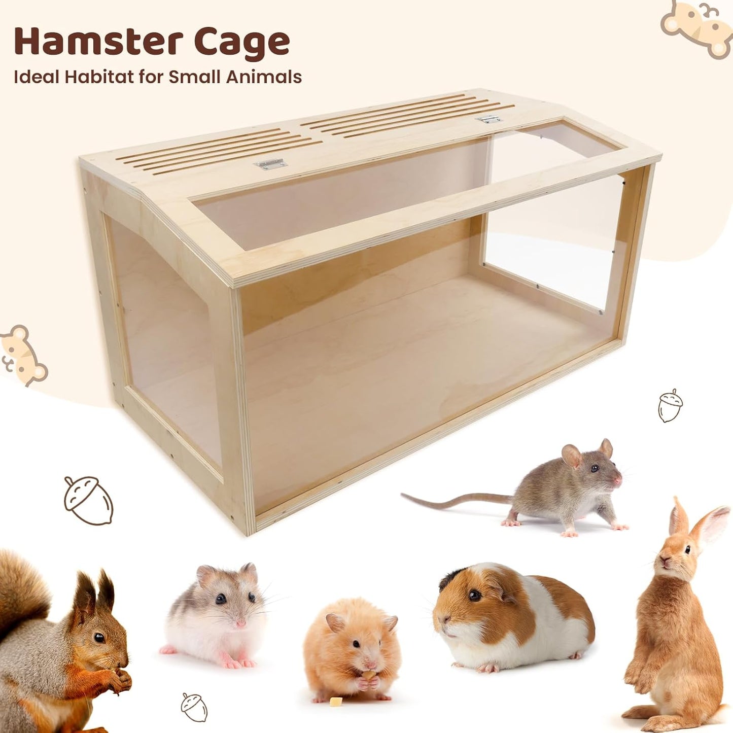 Large Hamster Cage – Deep Burrow & Openable Top, Transparent Small Animal Habitat for Hamsters, Gerbils, Rats & Guinea Pigs, 40" L × 20" W × 20" H