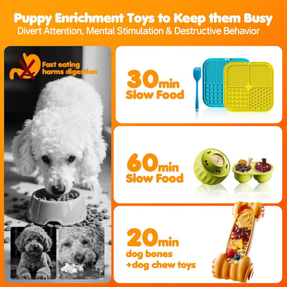 Dog Enrichment Toys 6 Pack-Dog Toys to Keep Them Busy,Lick Mat,Ball & Chew Bone with Peanut Butter,Frozen Treat Puzzle Dispenser for Anxiety Relief,Reduce Boredom,Perfect for Bathing Grooming