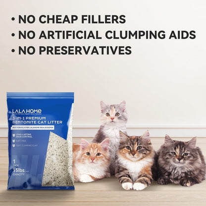 Clumping Cat Litter, Premium Bentonite Cat Litter Sodium-Based, Dust-Free, Strong Durability, Odor Control, Natural Mineral Formula Unscented Litter for RealScooper - 15 lb. Box