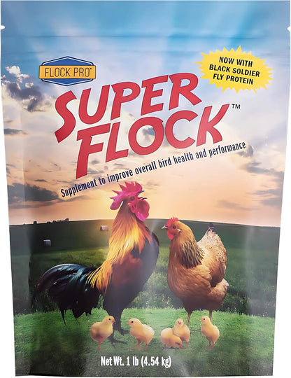 Super Flock Premium Pellet Chicken Supplement Boost Health & Egg Quality with Vitamins, Probiotics, Minerals, Chicken Supplies (1 lb)