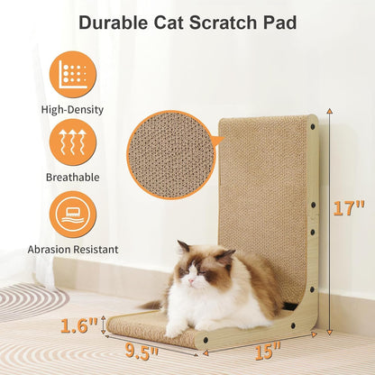 L Shaped Cat Scratcher for Indoor Cats, Cat Scratching, Cat Scratch Pad, 17 Inches Tall Scratching Post with Sturdy Base, Durable Cat Scratch Pad for Kittens & Adults, Furniture Protector