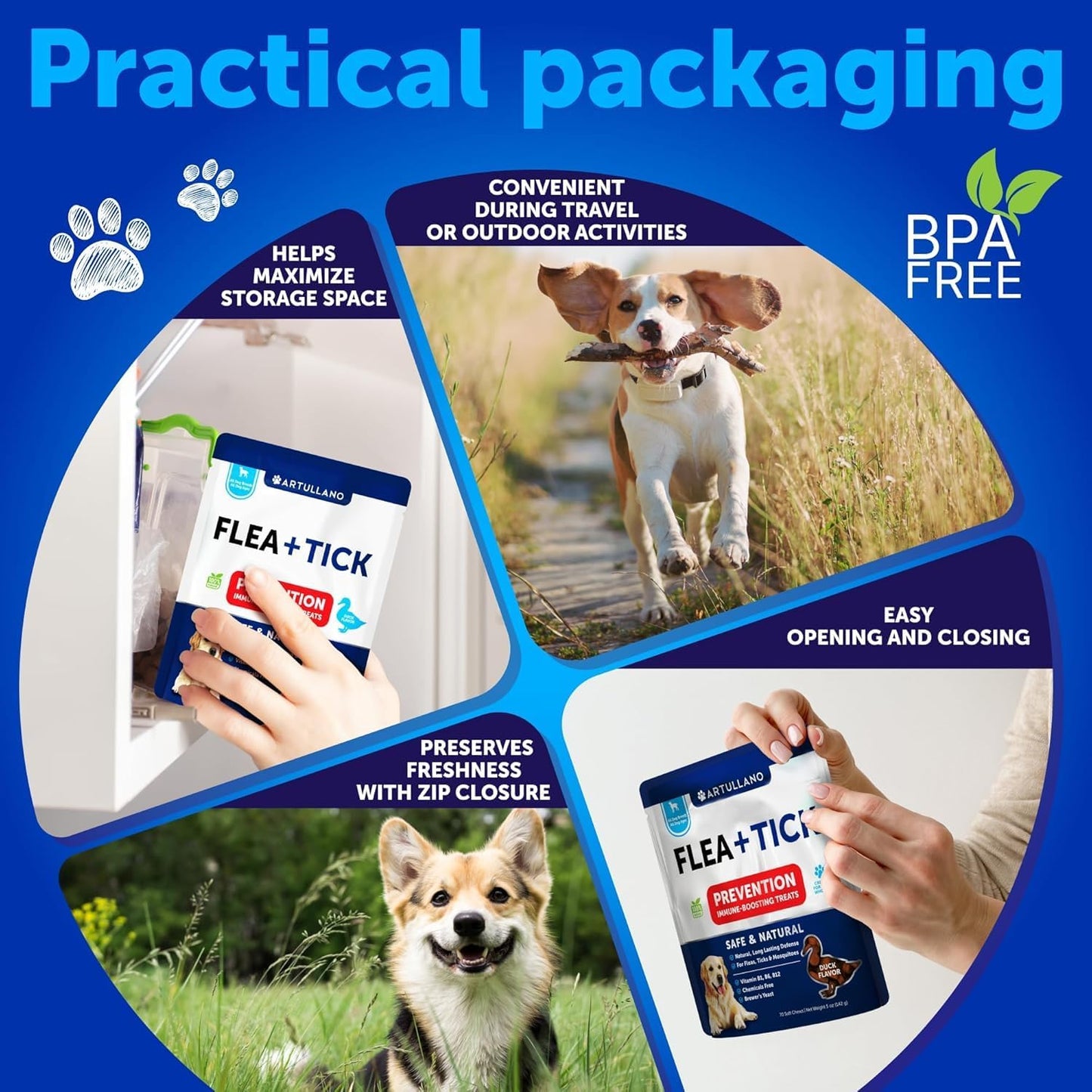 Flea and Tick Prevention for Dogs Chewables - Natural Flea Treatment Control - Supplement for Large & Small Dogs with Vitamins - Immune Support Chews - Puppy Pest Defense Oral Pills - 70 Soft Treats