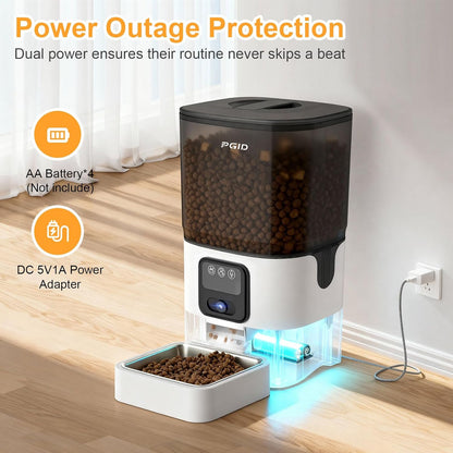 FGID Automatic Cat Feeder with Camera 6L Dog Feeders+ 2.2L Cordless Cat Water Fountian 5000mah Battery Operated Dog Fountian Set