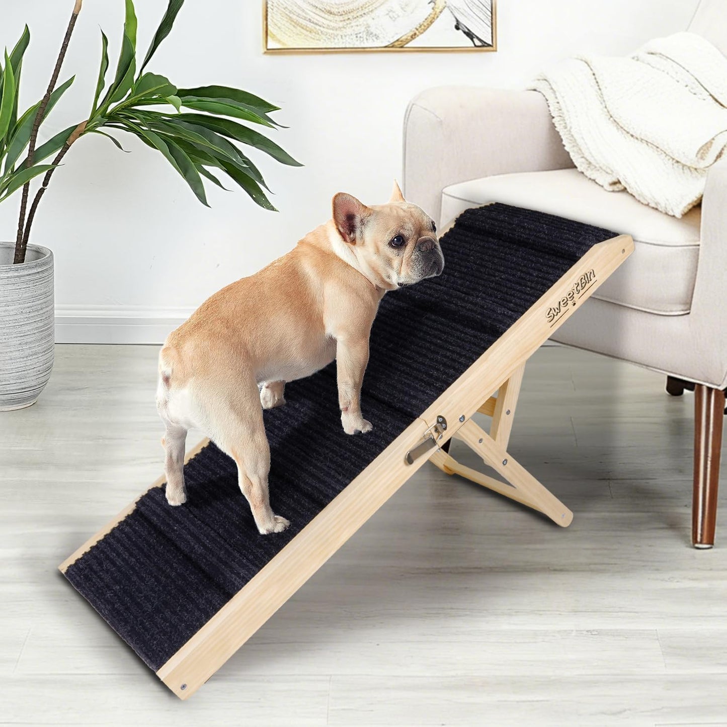 2025 Upgraded Dog Ramp for Bed - Foldable Small Large Dog Ramp for Couch - 6 Adjustable Height from 13" to 24" - Portable Pet Stairs with Non-Slip Pad - Pet Ramps Use for Bed Couch Car Up to 120LBS