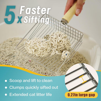 Cat Litter Scoop with Holder-Speed Sifter Litter Box Scooper Captures All Clumps - Kitty Metal Scooper, Kitty Litter Sifting Shovel Comfy Handle,Heavy Duty Speed Sifter,for Litter Box