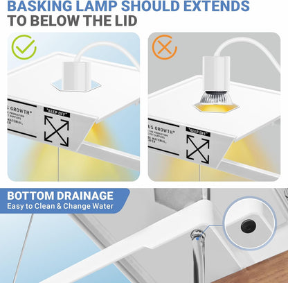 GOZILLA Aquatic Turtle Tank+Lamp+Filter Kit, Upgrade PC Turtle Tank Starter Kit with Adjustable 360°Lamp & Filter,Reptile Habitat Lid,Hanging Platform for Small Reptiles.(15.75×7.9×9''/White)