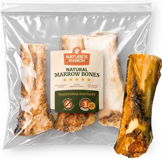 Nature's Ranch Premium Marrow Bones for Dogs – 6–7 Inch, 3 Pack, 100% Natural, Slow-Roasted, Long-Lasting Chews for Dental Health | Ideal for Medium & Large Dogs