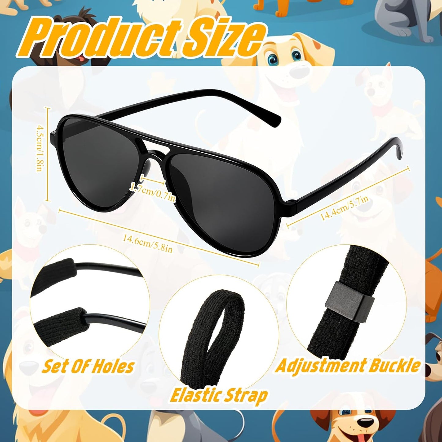 Dog Sunglasses Pet Supplies for Medium Large Breed Dogs with Adjustable Strap Black UV Protection Sun Glasses for Pet Riding Hiking Swimming Police Halloween Christmas Cosplay(Large)
