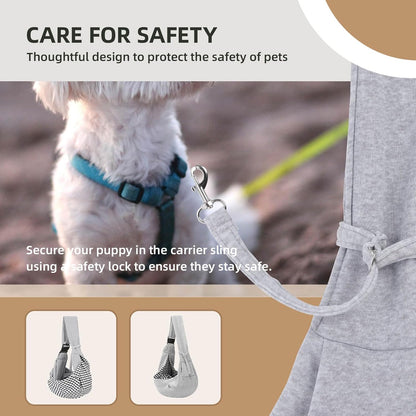 Adjustable Dog Carrier Sling - Hand-Free Dog Carriers for Small Dogs and Cats, Puppy Sling Carrier with Zipper Purse Pocket, Travel Safety Harness, Puppy Essentials (Gray)