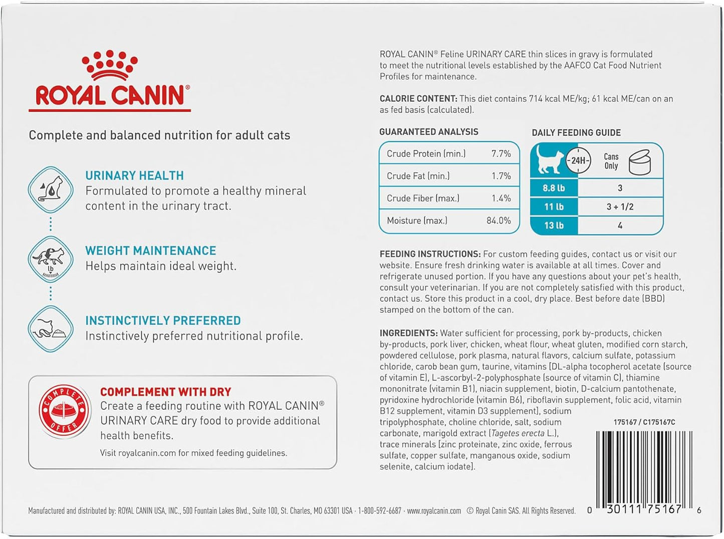 Royal Canin Feline Care Nutrition Urinary Care Adult Thin Slices in Gravy Cat Food, 3 oz (Pack of 12)