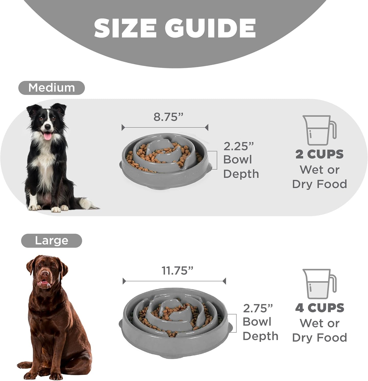 Outward Hound Medium Slow Feeder Bowl, Puzzle Maze for Fast Eaters, Small to Medium Dogs, Helps Prevent Bloat & Aid Digestion, Holds 2 Cups Wet or Dry Food, Non-Slip, Made Without BPA, Gray