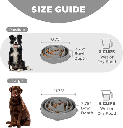 Outward Hound Medium Slow Feeder Bowl, Puzzle Maze for Fast Eaters, Small to Medium Dogs, Helps Prevent Bloat & Aid Digestion, Holds 2 Cups Wet or Dry Food, Non-Slip, Made Without BPA, Gray