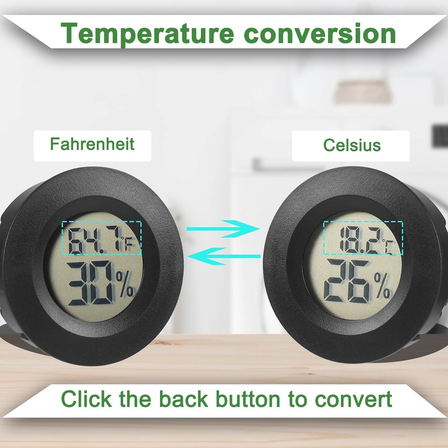 Reptile Thermometer and Humidity Gauge Digtal Terrarium Thermometer Circular Bearded Dragon Cage Accessories Reptile Temp and Humidity Gauge for Leopard Gecko Hermit Crab Gecko Lizard Etc 2pc