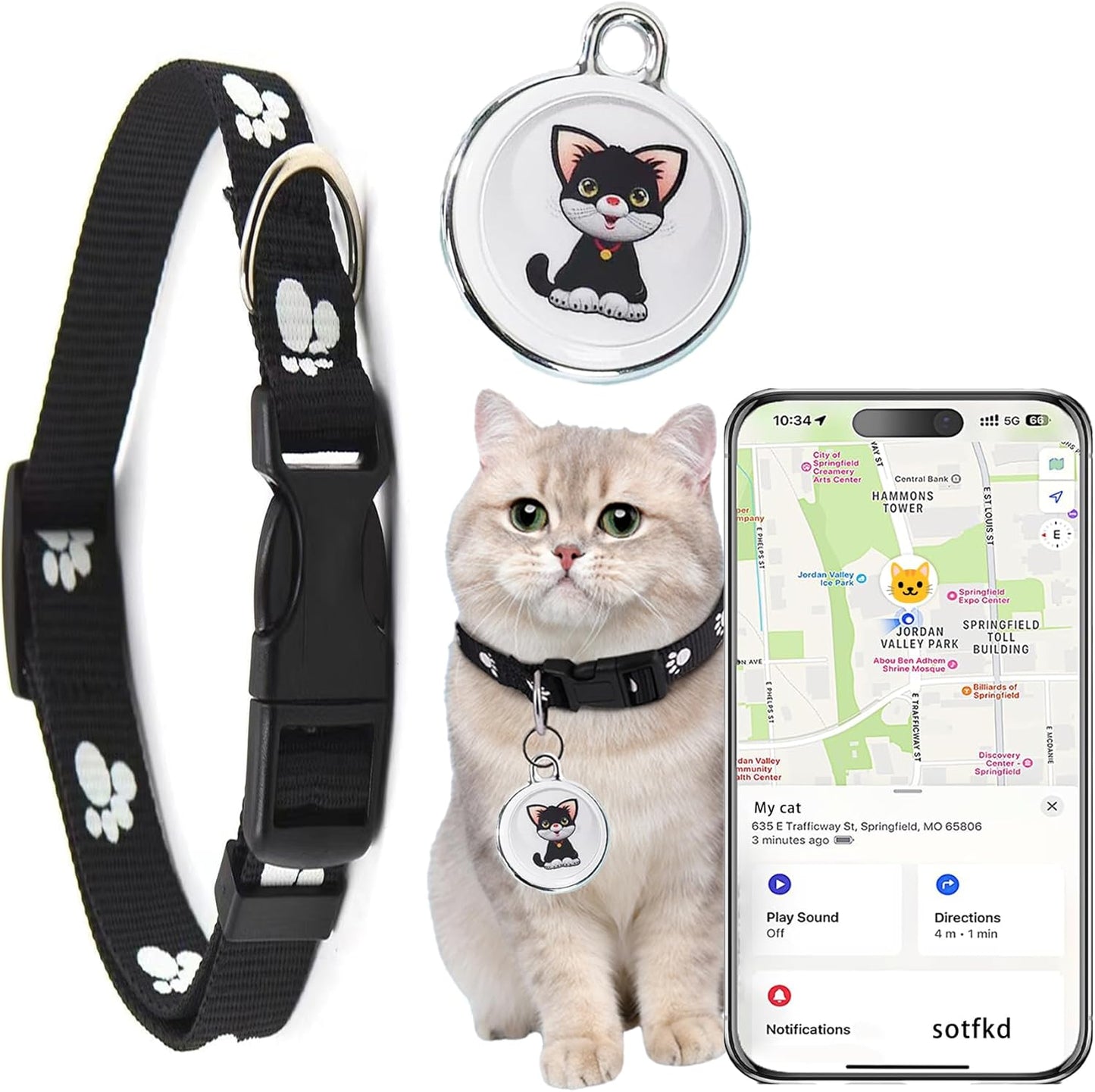 Cat Tracke Collar-GPS Tracker for Cats-Cat GPS Tracker-Pet Tracker for Cats| Android and iOS Universal | No Monthly Fee | Waterproof | Works with Any Collar