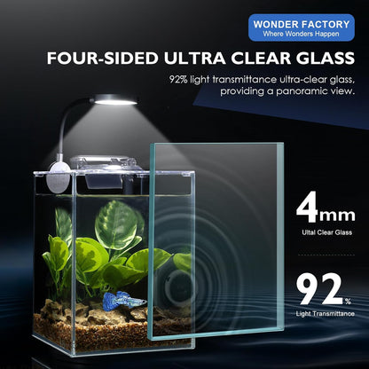 Desktop Small Aquarium Set Glass Fish Tank 1.25 Gallon, Heater Water Pump Filter Bright LED Light Gravel Cleaning Tool, Starter Kit Small Space Easy Setup Space-Saving Design Betta Shrimp