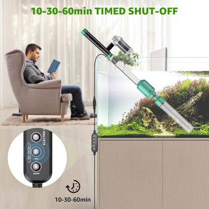 Electric Aquarium Vacuum Gravel Cleaner: 24W Fish Tank Vacuum Gravel Cleaner with Strong Suction for Automatic Water Change Algae Remover Sand Wash Water Shower and Water Circulation, Timed Off