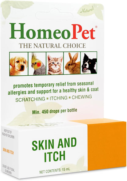 HomeoPet Skin and Itch, Safe and Natural Itch Relief for Dogs and Cats, Coat and Skin Soother for Pets, 15 Milliliters