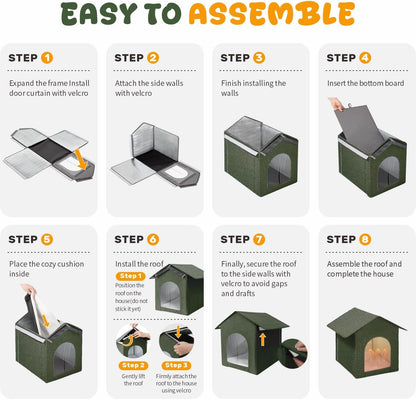 Outdoor Cat House Weatherproof, Insulated Cat Houses for Outdoor/Indoor Cats for Winter, Waterproof Feral Stray Cat Shelter with Door Curtain and Warm Cushion, Easy to Assemble, Navy Blue