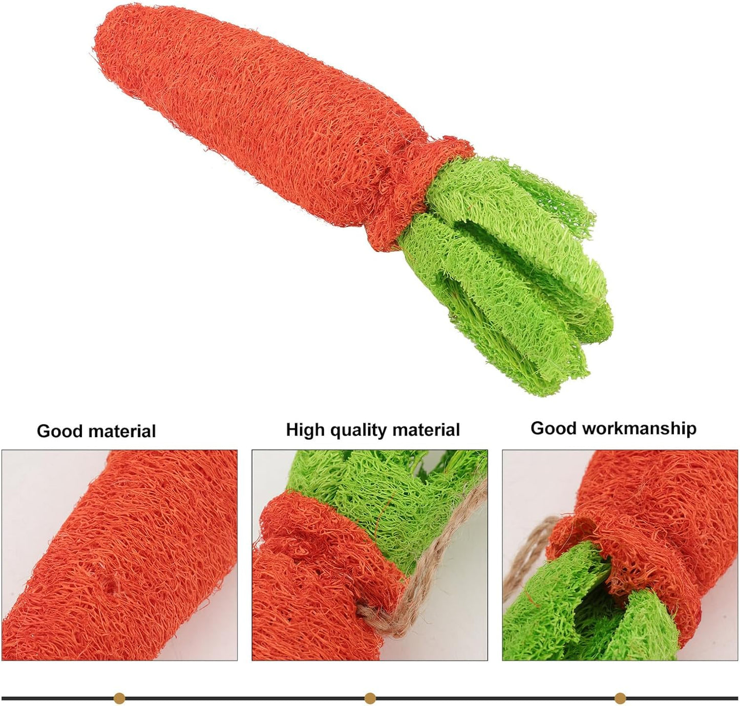 Natural Loofah Carrot Pet Molar Chew for Rabbits and Dogs, 2Pcs Set, Safe Rabbit Biting and Hamster Chewing Supply for Small Animals’ Dental Health