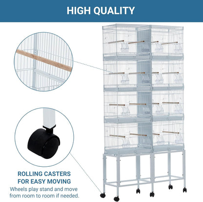 Garvee Bird Cage, 69''H LOT-4 Stackable Breeding Bird Cage, Divided Finch Breeder Cage w/IndividualRemoveble Tray, Application for Conure,Macaw,Budgie,Cockatiel,Lovebirds,Parakeet