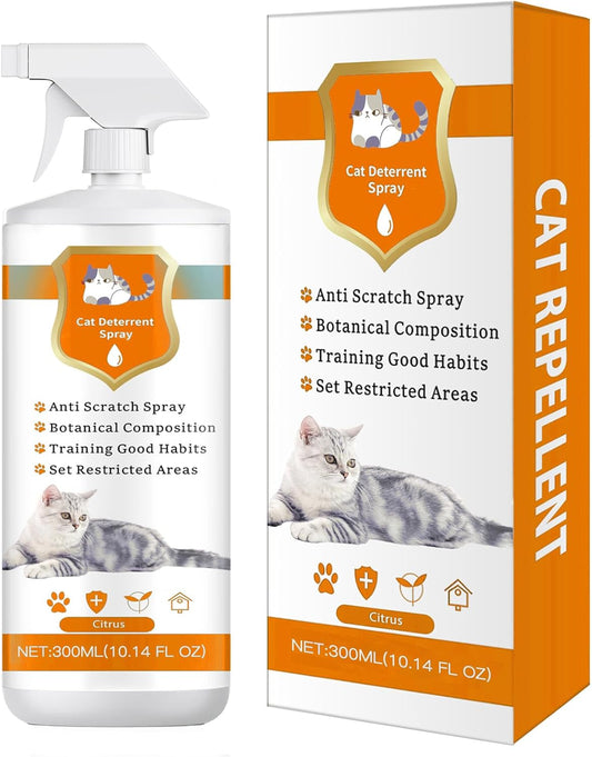 Advanced Cat Deterrent Spray, Natural Formula Cat Repellent Indoor and Outdoor, Strengthened Cat Scratch Deterrent for Furniture, Sofas, Rugs, Curtain Protection, Stop Cats from Urinating(Orange, L)