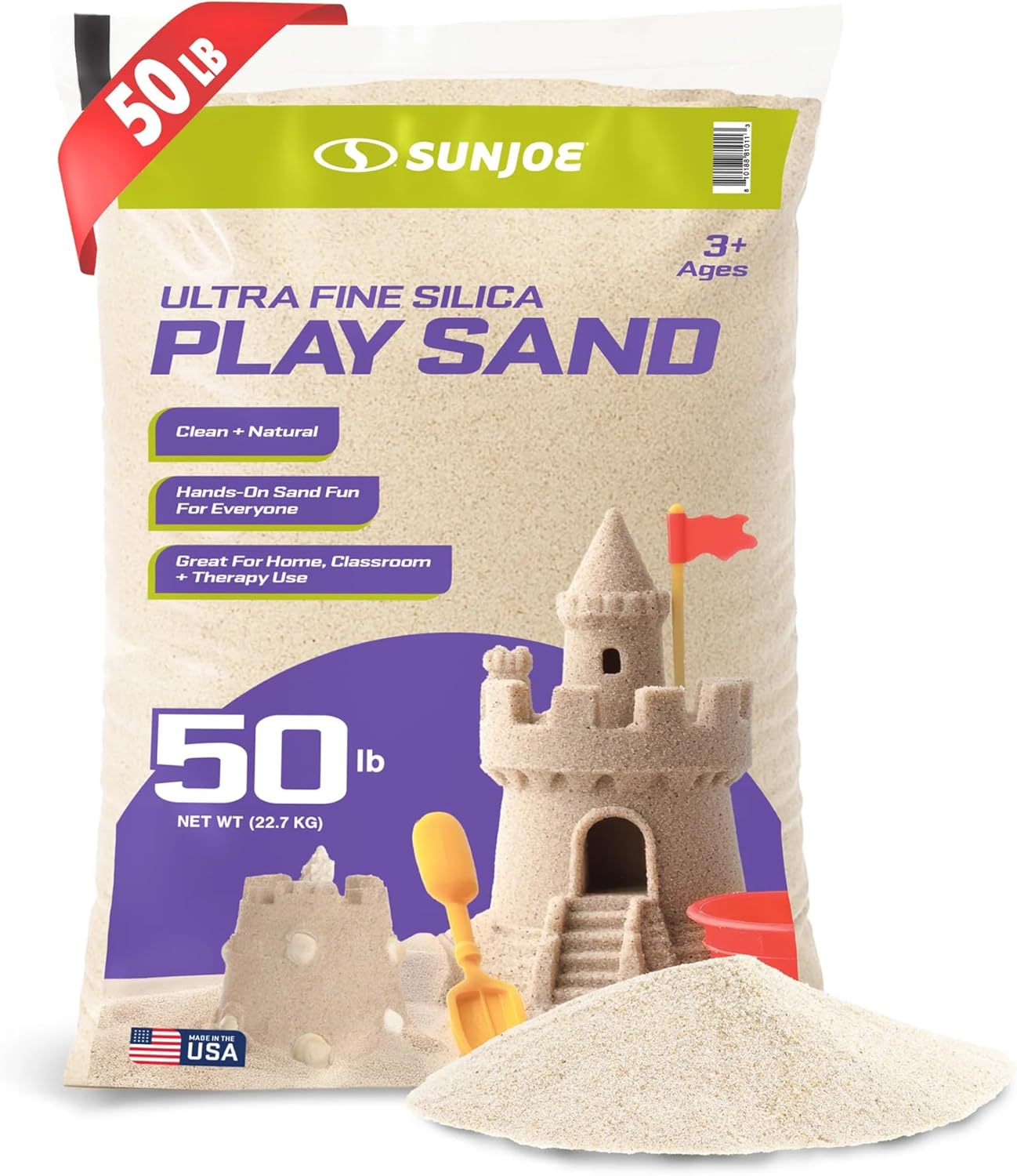 Sun Joe Ultra Fine Silica Play Sand for Sandboxes, Sensory Tables, Gardens, Weighted Toys & Aquariums, for Molding, Digging & Sculpting, 50 Pound Bucket