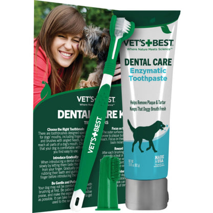 Vet's Best Dog Toothpaste & Dog Toothbrush, Dental Kit, Plaque Remover for Teeth, Whitens Teeth, Freshens Canine Breath, Veterinarian Formula, Finger Toothbrush Included