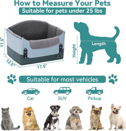 Upgraded Dog Car Seat for Small Dogs Under 25lbs – Safety Booster Seat with Patent Buckles, Adjustable Leash, for Travel, Cars, SUV, Pickup – A4Pet Pet Bed for Puppy & Cat
