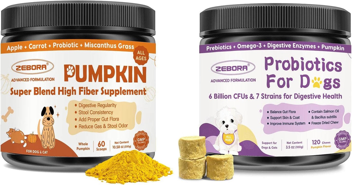 ZEBORA Pumpkin Powder for Dogs, Probiotics for Dogs Freeze Dried Chews Pumpkin Flavor