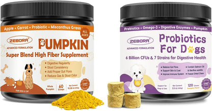 ZEBORA Pumpkin Powder for Dogs, Probiotics for Dogs Freeze Dried Chews Pumpkin Flavor