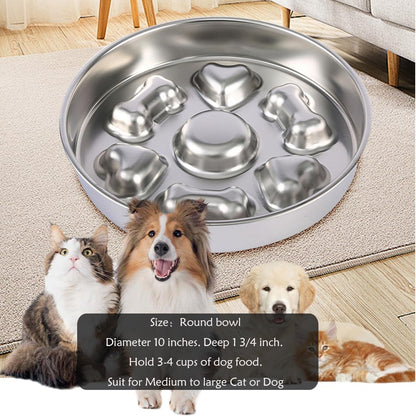 Fermus Metal Dog Slow Feeder Bowl, Stainless Steel Anti-Choke Slow Eating Pet Bowl for Dogs, Fun Interactive Design