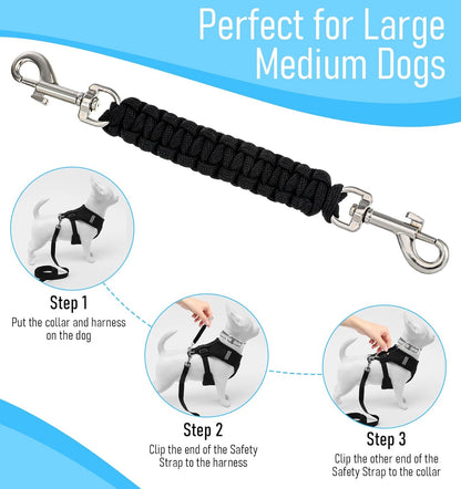 Safety Clip for Prong Collar, 8 Inch Handmade Dog Safety Clip for Walking Training or Hiking, Backup (Black)