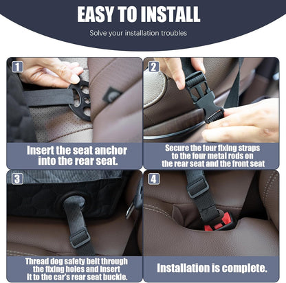 Dog Car Seat for Large Medium Dogs, Dog Car Seat Cover for Back Seat, Foldable Pet CarSeat with Safety Belt, Waterproof Fabric & Breathable Mesh, Back Seat Cover for Dogs Under 40lbs (Large, Black)