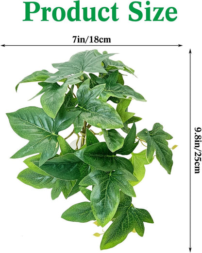 VCEPJH 2 Pack Reptile Wood Branches, Snake Climbing Branch Natural Bearded Dragon Log and Plants with Suction Cup Amphibian Habitat Decor 2 Pcs Artificial Leaves for Bearded Dragon, Lizard, Snake