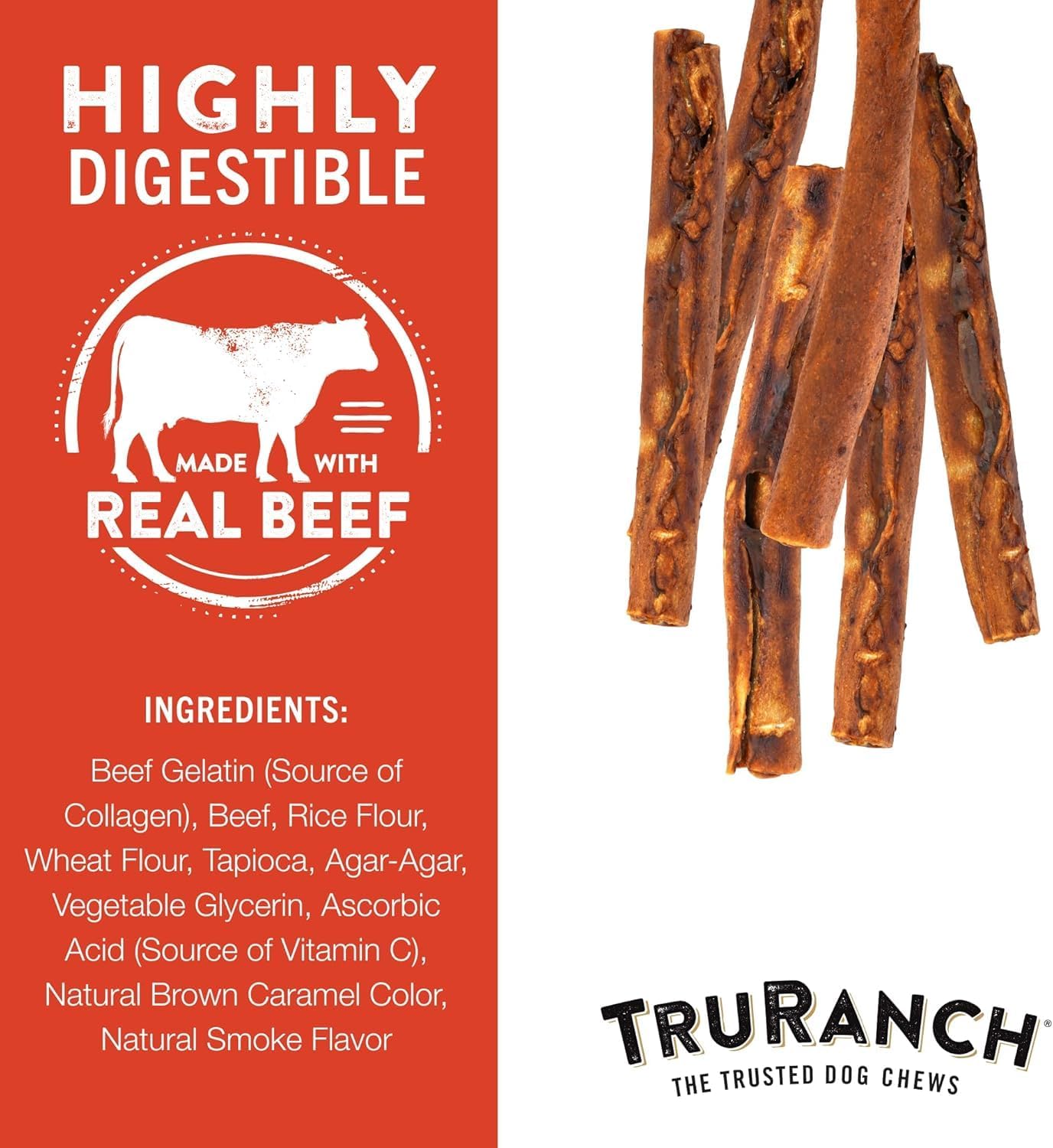 TRURANCH Collagen Rolls - 9" Collagen Rolls for Dogs - Long Lasting Healthy Joint Support Dog Treat - Rawhide Alternative - Skin & Coat Health - Made with Real Beef, 1 Bag, 3 Count