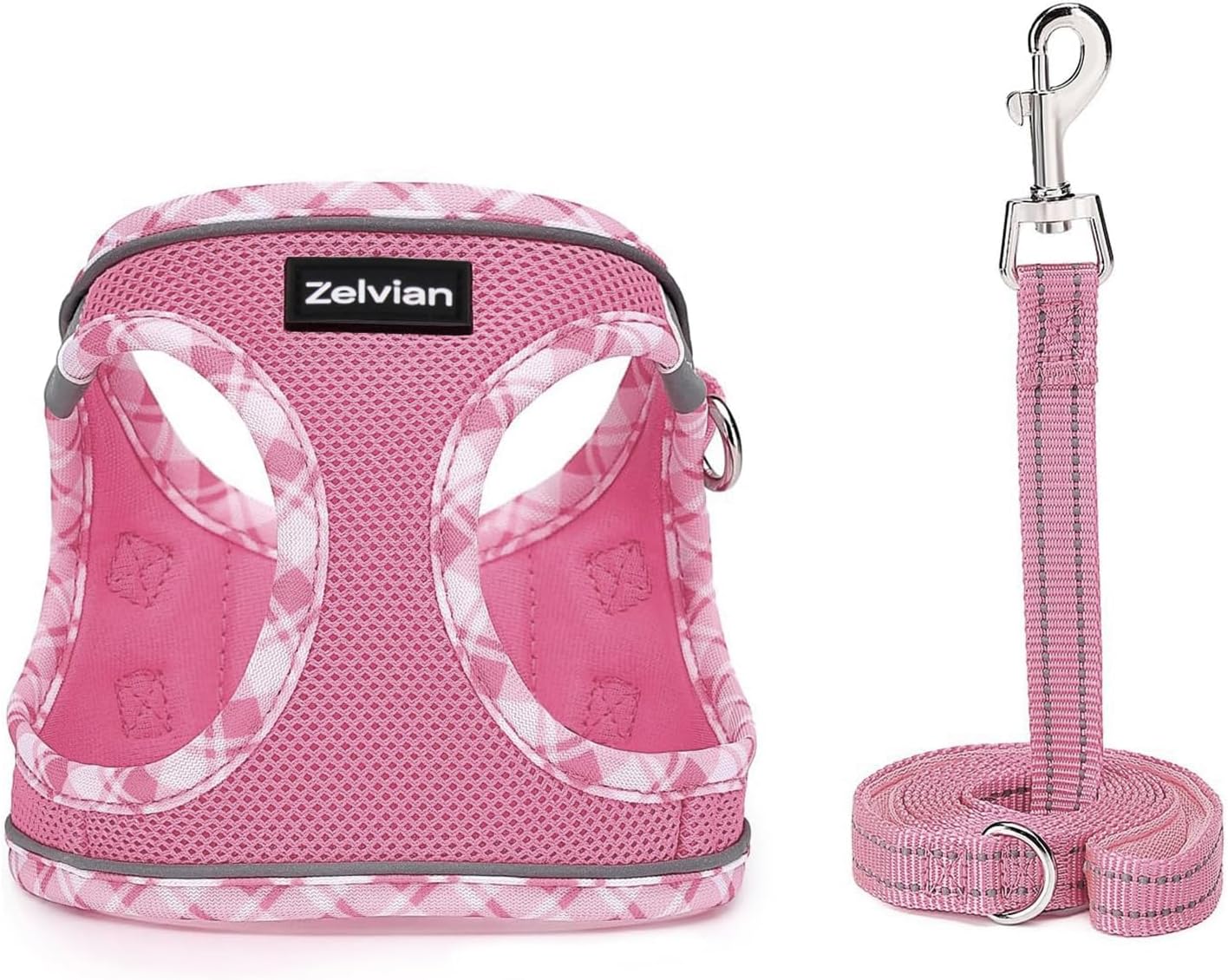 Cat Harness and Leash Set for Walking, Escape Proof Adjustable Soft Mesh Kitten Harness with Reflective Strips, Breathable No-Choke Pet Vest for Small Cats or Puppies(Pink,M)