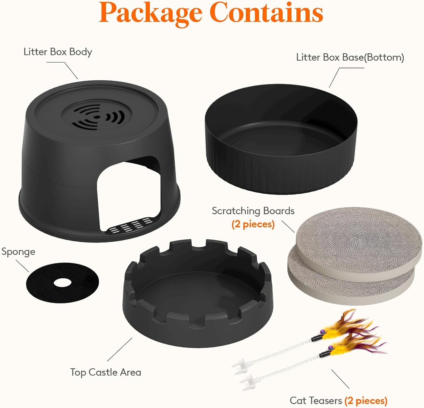 Lifewit Castle Cat House with Scratching Board, Large Cat Bed Cave Indoor, Cat Hideaway for Living Room, Bedroom, Corner, Black